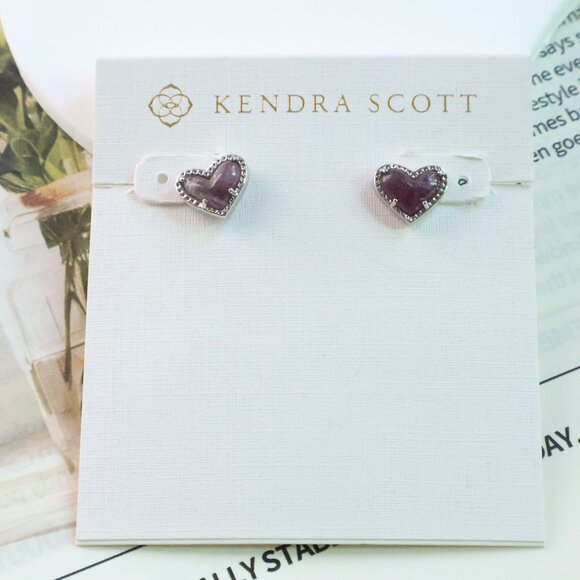 Kendra Scott Ari Heart Silver Amethyst Stud Earrings - Picture 1 of 2